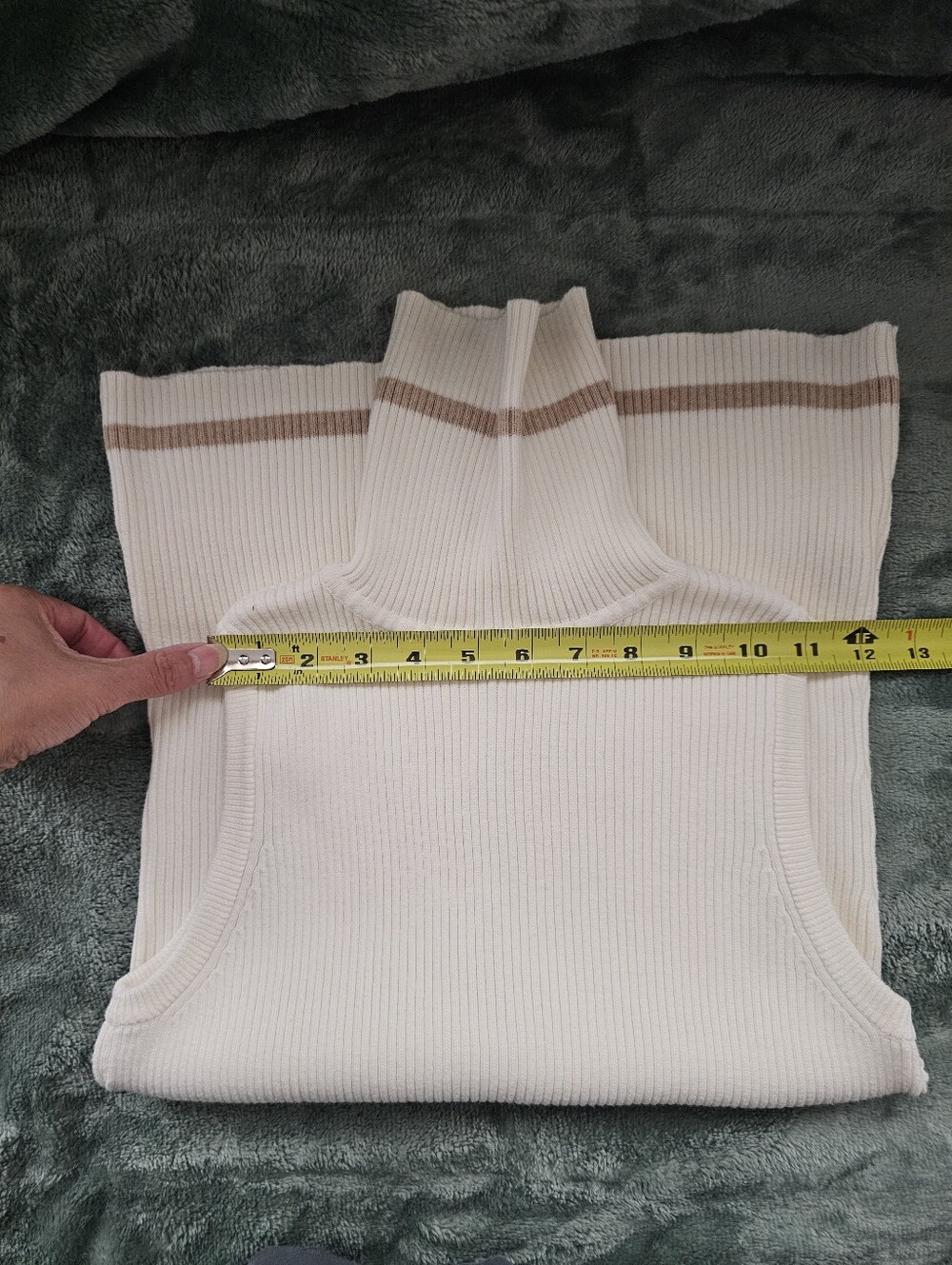 Y2k Vintage Tommy Hilfiger Cream Ribbed Sleeveless TurtleNeck Vest w Tan Stripe